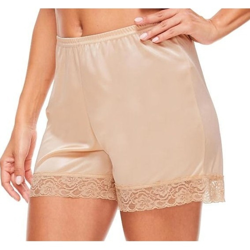 GYS Women's Culotte Pettipants Bloomer Slip Shorts w/ Lace - Nude - Medium